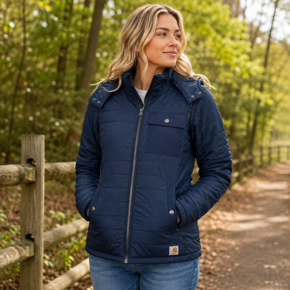 Carhartt Amoret Jacket Women's M Navy Quilted Hooded Flannel Lined 103502